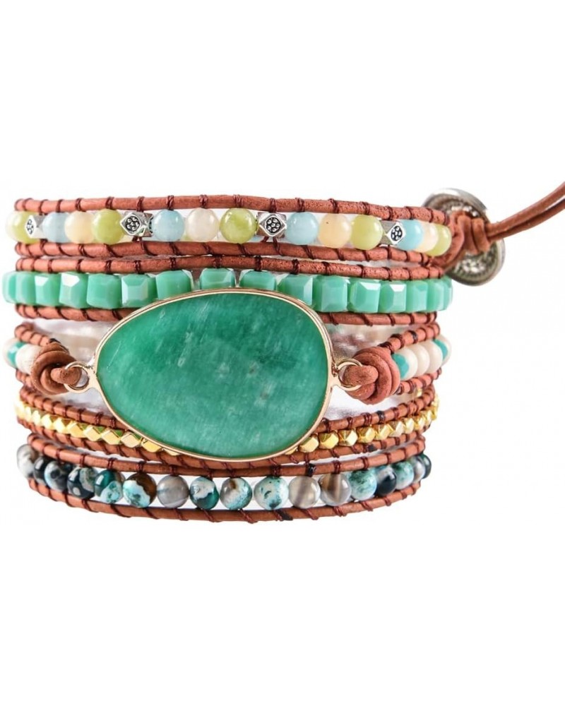 Dazzling Handmade Leather Wrap Bracelet Collection amazonite-5w $8.99 Bracelets