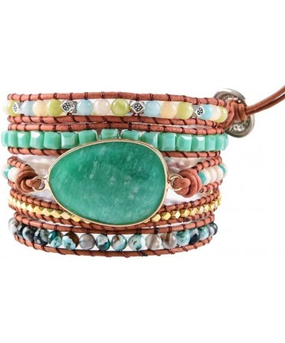 Dazzling Handmade Leather Wrap Bracelet Collection amazonite-5w $8.99 Bracelets