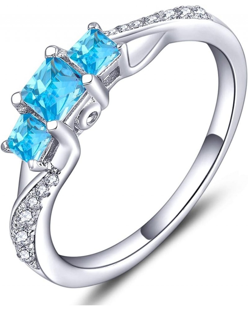 Women's Sterling Silver Clear Birthstones 3-stone Princess Cut Wedding Rings for Engagement Jewelry 03-aquamarine-Mar $35.09 ...