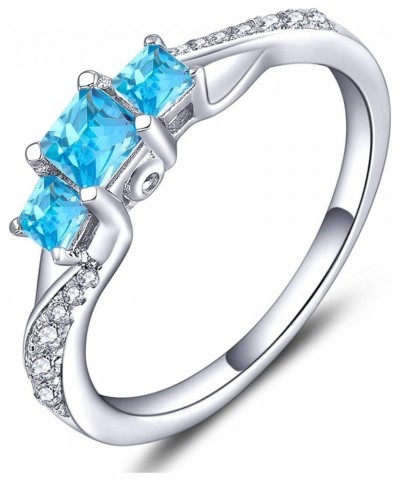 Women's Sterling Silver Clear Birthstones 3-stone Princess Cut Wedding Rings for Engagement Jewelry 03-aquamarine-Mar $35.09 ...