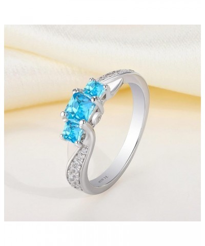 Women's Sterling Silver Clear Birthstones 3-stone Princess Cut Wedding Rings for Engagement Jewelry 03-aquamarine-Mar $35.09 ...