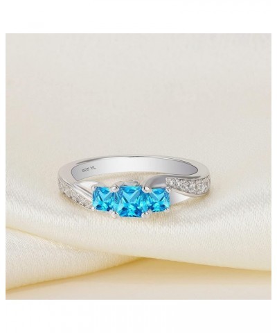 Women's Sterling Silver Clear Birthstones 3-stone Princess Cut Wedding Rings for Engagement Jewelry 03-aquamarine-Mar $35.09 ...