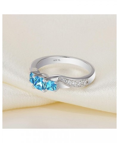 Women's Sterling Silver Clear Birthstones 3-stone Princess Cut Wedding Rings for Engagement Jewelry 03-aquamarine-Mar $35.09 ...