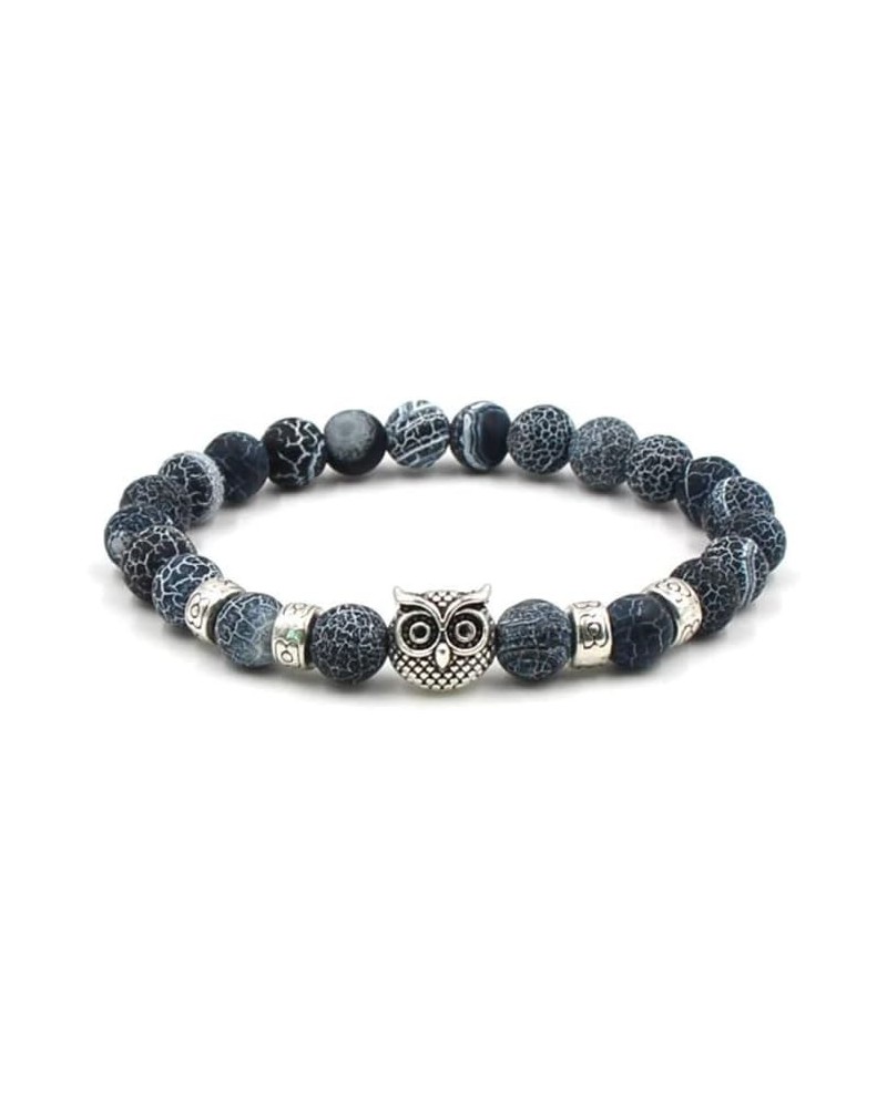 Natural agate Rock Owl Stretch String Healing Crystal Bracelet Energy Beaded Bracelet Set 8mm Women Girls Gifts Blue weathere...