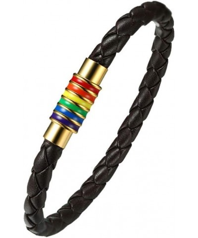 Leather Braided LGBT Rainbow Bangle Bracelet - Gay & Lesbian Pride brown gold 220.0 Millimeters $8.96 Bracelets