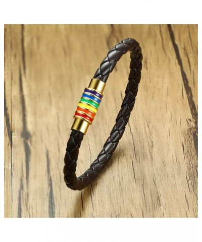 Leather Braided LGBT Rainbow Bangle Bracelet - Gay & Lesbian Pride brown gold 220.0 Millimeters $8.96 Bracelets