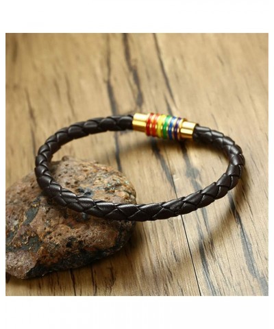 Leather Braided LGBT Rainbow Bangle Bracelet - Gay & Lesbian Pride brown gold 220.0 Millimeters $8.96 Bracelets