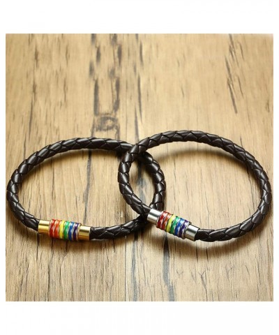 Leather Braided LGBT Rainbow Bangle Bracelet - Gay & Lesbian Pride brown gold 220.0 Millimeters $8.96 Bracelets