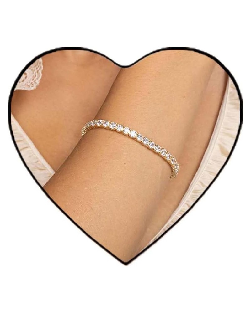 Diamond Silver CZ Tennis Bracelet - 14k Real Gold Plated Charm Non Tarnish Dainty Cubic Zirconia Bracelet for Women Valentine...