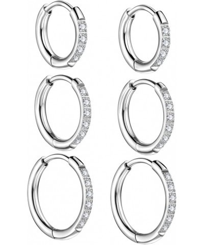 3 Pairs Huggie Hoop Earrings,Cartilage Hoop Earring AAA+ Cubic Zirconia Cuff Stainless Steel Earrings Silver $9.17 Earrings