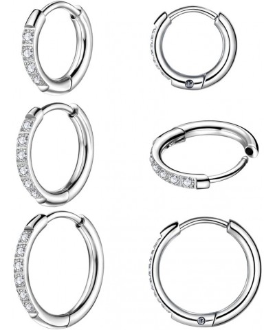 3 Pairs Huggie Hoop Earrings,Cartilage Hoop Earring AAA+ Cubic Zirconia Cuff Stainless Steel Earrings Silver $9.17 Earrings