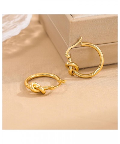 18K Gold Silver Hoop Earrings for Women, Statement Chunky Gold Knot Huggie Hoops Earrings Medium, Trendy Jewelry Gifts gold-k...