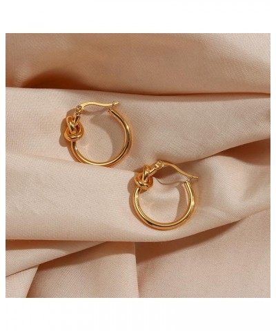 18K Gold Silver Hoop Earrings for Women, Statement Chunky Gold Knot Huggie Hoops Earrings Medium, Trendy Jewelry Gifts gold-k...