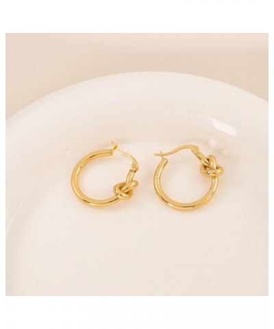 18K Gold Silver Hoop Earrings for Women, Statement Chunky Gold Knot Huggie Hoops Earrings Medium, Trendy Jewelry Gifts gold-k...