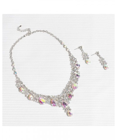 Women's Glamour Scoop V-Neck Austrian Crystal Necklace and Earring Set Iridescent $8.80 Jewelry Sets