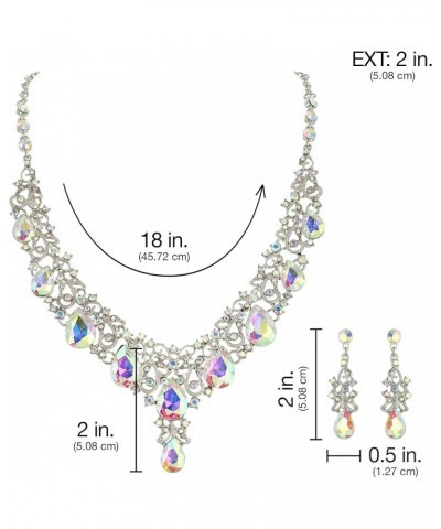 Women's Glamour Scoop V-Neck Austrian Crystal Necklace and Earring Set Iridescent $8.80 Jewelry Sets