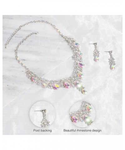 Women's Glamour Scoop V-Neck Austrian Crystal Necklace and Earring Set Iridescent $8.80 Jewelry Sets