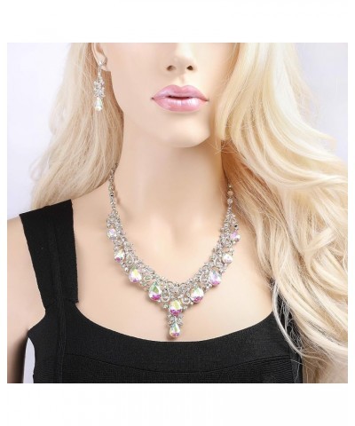 Women's Glamour Scoop V-Neck Austrian Crystal Necklace and Earring Set Iridescent $8.80 Jewelry Sets