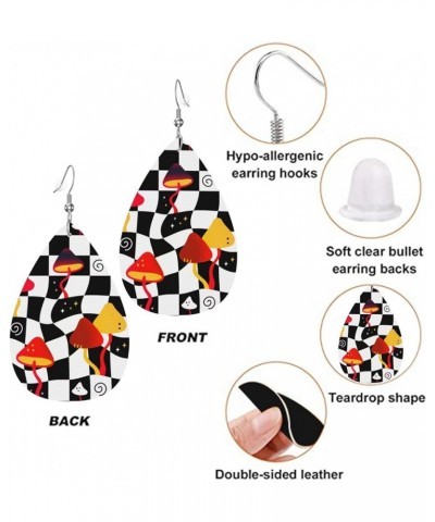 Skull Faux Leather Earrings For Women Girls Lightweight Teardrop Dangle Earrings Gift Magic Trippy Mushrooms $7.53 Earrings