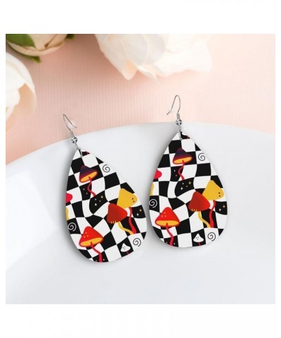 Skull Faux Leather Earrings For Women Girls Lightweight Teardrop Dangle Earrings Gift Magic Trippy Mushrooms $7.53 Earrings