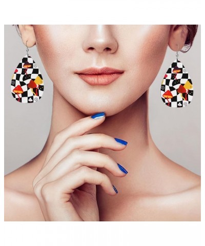 Skull Faux Leather Earrings For Women Girls Lightweight Teardrop Dangle Earrings Gift Magic Trippy Mushrooms $7.53 Earrings