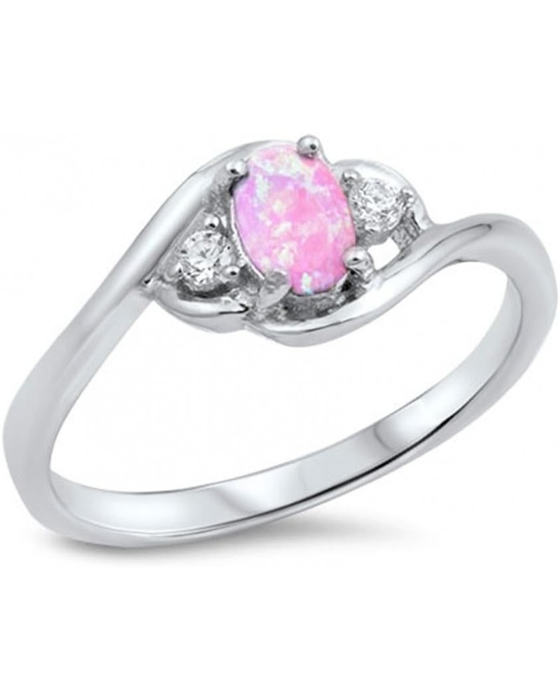 CHOOSE YOUR COLOR Sterling Silver Oval Cluster Ring Pink (Simulated Opal) $20.62 Rings