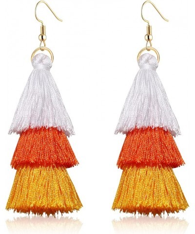 Tassel Earrings Tiered Thread Tassel Dangle Earrings Statement Layered Tassel Drop Earrings 3 layers white orange yellow $8.8...