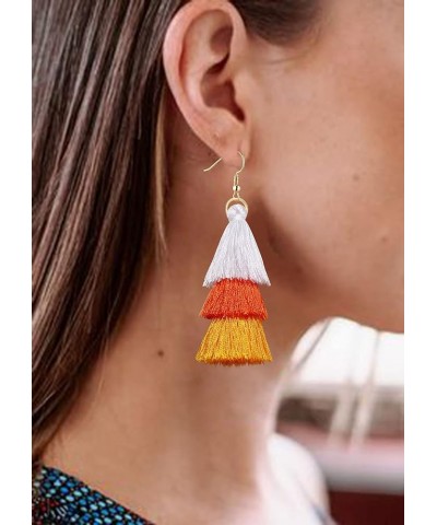 Tassel Earrings Tiered Thread Tassel Dangle Earrings Statement Layered Tassel Drop Earrings 3 layers white orange yellow $8.8...