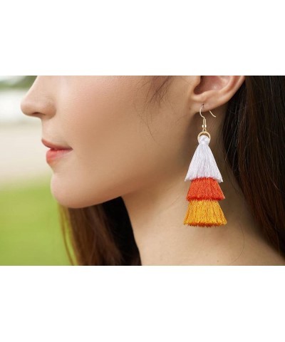 Tassel Earrings Tiered Thread Tassel Dangle Earrings Statement Layered Tassel Drop Earrings 3 layers white orange yellow $8.8...