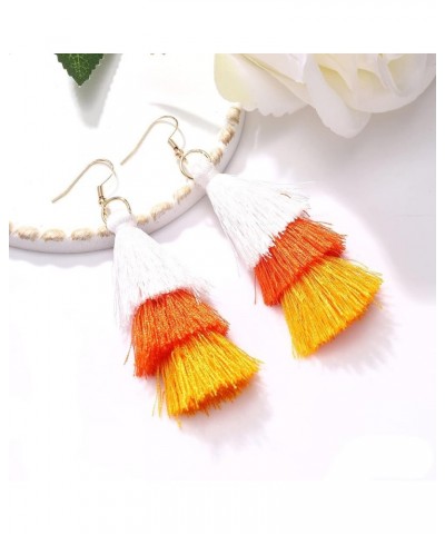 Tassel Earrings Tiered Thread Tassel Dangle Earrings Statement Layered Tassel Drop Earrings 3 layers white orange yellow $8.8...