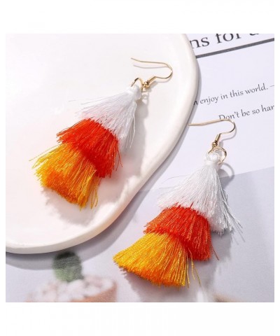 Tassel Earrings Tiered Thread Tassel Dangle Earrings Statement Layered Tassel Drop Earrings 3 layers white orange yellow $8.8...