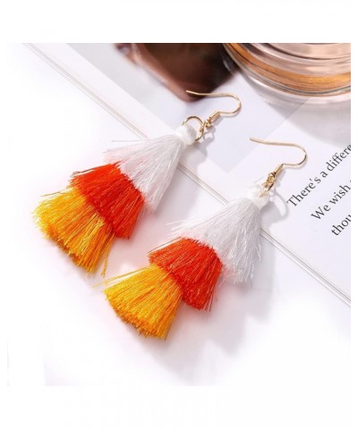 Tassel Earrings Tiered Thread Tassel Dangle Earrings Statement Layered Tassel Drop Earrings 3 layers white orange yellow $8.8...