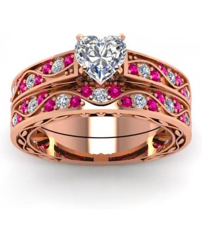 Couple Ring Bridal Set His Hers 10k Women Rose Gold Filled Heart Cut CZ Men Titanium Wedding Ring Band Set women's size 6 & m...