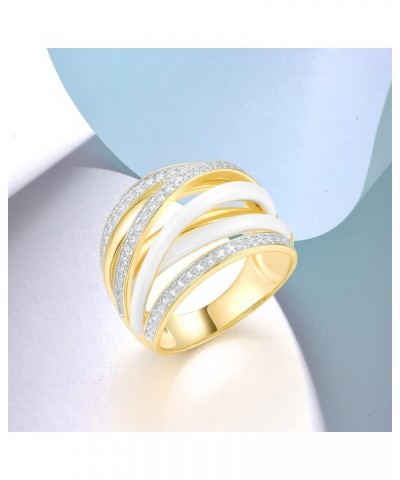 925 Sterling Silver Overlapping Textured Openwork Ring White & Yellow-Enamel $12.47 Rings