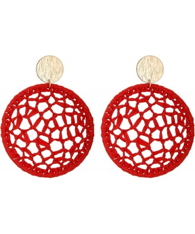 Statement Raffia Round Earrings, Handwoven Dream Catcher Earrings for Women Bohemian Jewelry Gift Red $7.79 Earrings