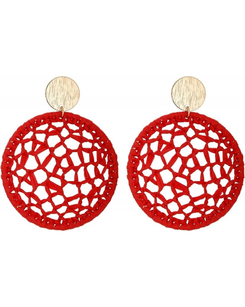 Statement Raffia Round Earrings, Handwoven Dream Catcher Earrings for Women Bohemian Jewelry Gift Red $7.79 Earrings