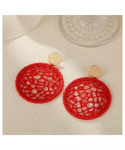 Statement Raffia Round Earrings, Handwoven Dream Catcher Earrings for Women Bohemian Jewelry Gift Red $7.79 Earrings