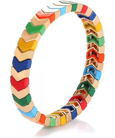 Rainbow Enamel Tile Bracelets for Women Multicolored Tile Bead Bracelets Colorful Chevron Beaded Stretch Bracelets Stackable ...