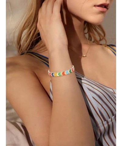 Rainbow Enamel Tile Bracelets for Women Multicolored Tile Bead Bracelets Colorful Chevron Beaded Stretch Bracelets Stackable ...