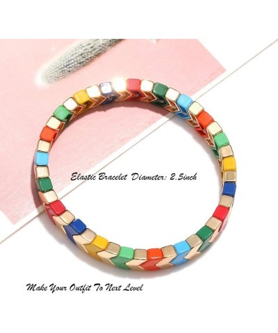 Rainbow Enamel Tile Bracelets for Women Multicolored Tile Bead Bracelets Colorful Chevron Beaded Stretch Bracelets Stackable ...