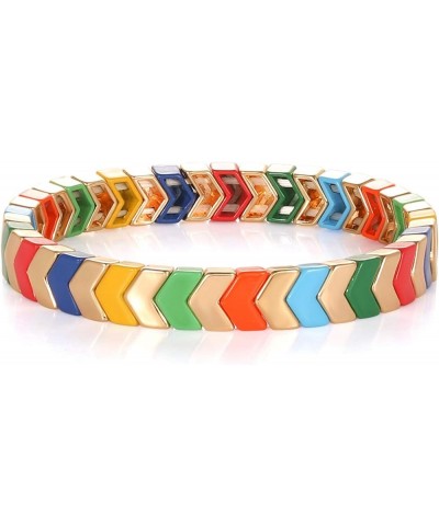 Rainbow Enamel Tile Bracelets for Women Multicolored Tile Bead Bracelets Colorful Chevron Beaded Stretch Bracelets Stackable ...