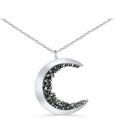 Black Cz Gypsy Planet Half Crescent Sailor Luna Moon Pendant Charm Chain Necklace Silver Small Moon 18 inch $11.76 Necklaces