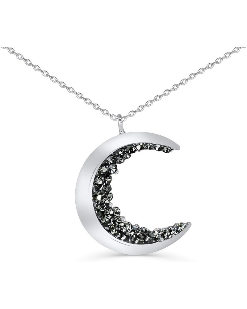 Black Cz Gypsy Planet Half Crescent Sailor Luna Moon Pendant Charm Chain Necklace Silver Small Moon 18 inch $11.76 Necklaces