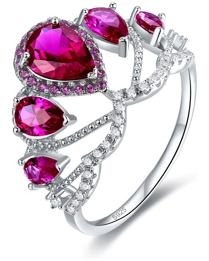 6x8mm Pear Cut Simulated Ruby 925 Sterling Silver Princess Tiara Crown Ring for Women Red $10.66 Rings