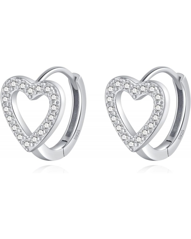 Sterling Silver CZ Heart Hoop Earrings for Women Teen Girls Hollow Heart Small Hoop Earrings Huggie A-Silver $9.68 Earrings