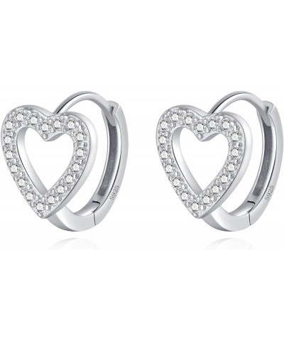 Sterling Silver CZ Heart Hoop Earrings for Women Teen Girls Hollow Heart Small Hoop Earrings Huggie A-Silver $9.68 Earrings