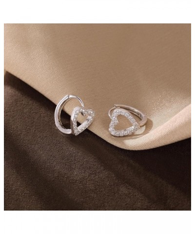 Sterling Silver CZ Heart Hoop Earrings for Women Teen Girls Hollow Heart Small Hoop Earrings Huggie A-Silver $9.68 Earrings