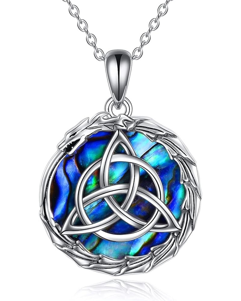 Dragon Celtic Knot Necklace Sterling Silver Dragon Abalone Shell Pendant Gifts For Women Men Jewelry Dragon Celtic Knot Neckl...