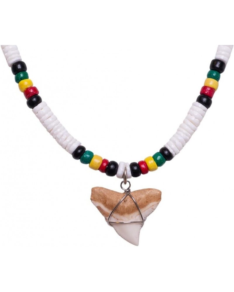 Shark Tooth on Puka Shell Beads Necklace (18" 3U) WC & RST $11.57 Necklaces