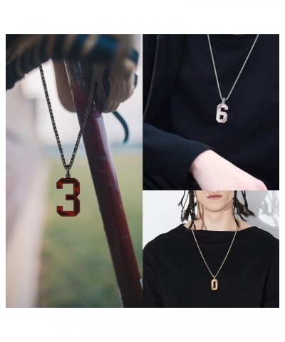 Inspiration Baseball Jersey Number 0-9 Necklace Silver/Gold/Black Stainless Steel Charms Number Pendant for Women Men Silver-...